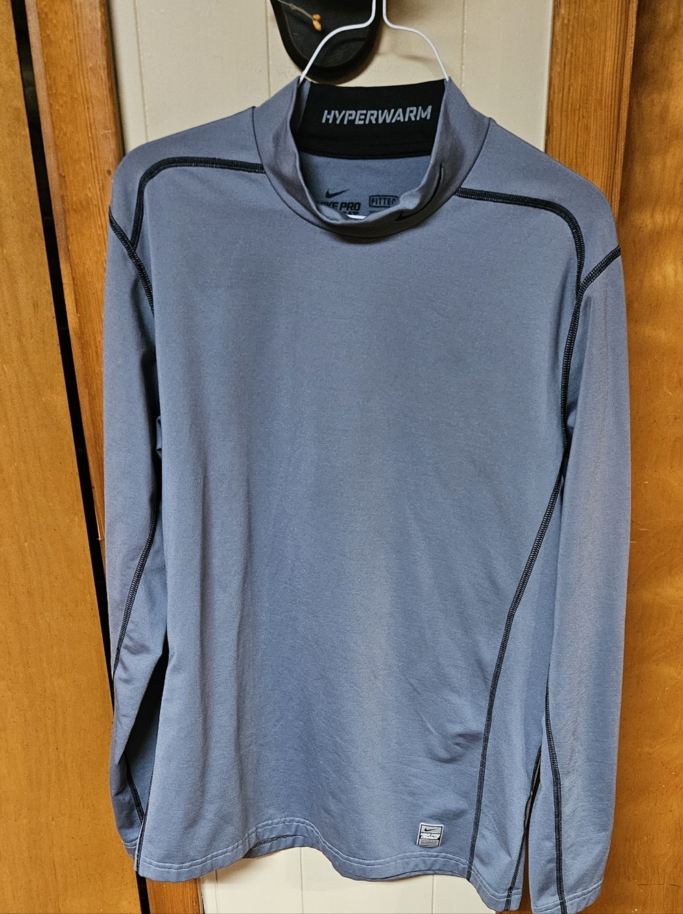 Nike Pro Combat Men's Long-Sleeve Crew in Gray with Black Stitching